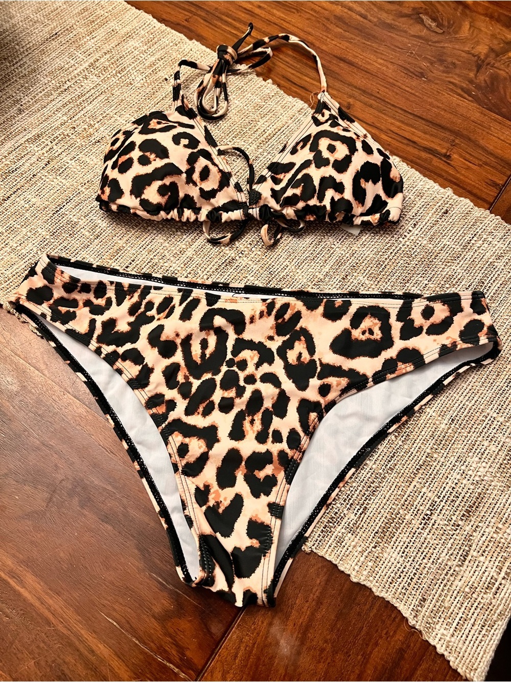 Leopard Print Bikini Set - Beige & Black